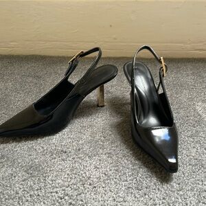 Black Patent Slingback Pointed-Toe Heels